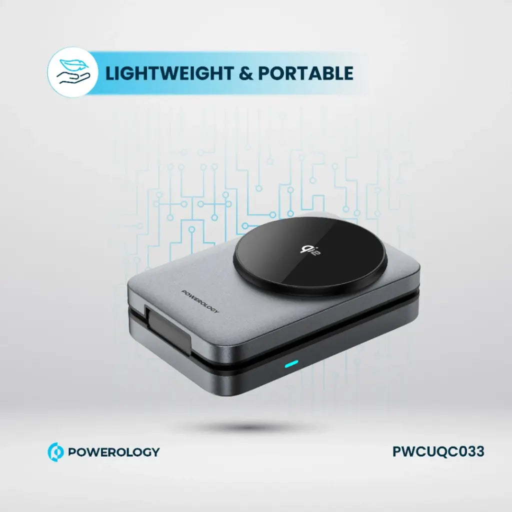 شاحن وحامل هاتف باورولوجي المغناطيسي القابل للطي مع شحن لاسلكي 3 في 1 - اسود | Powerology 3-in-1 Foldable Magnetic Wireless Charging Bracket - Black.