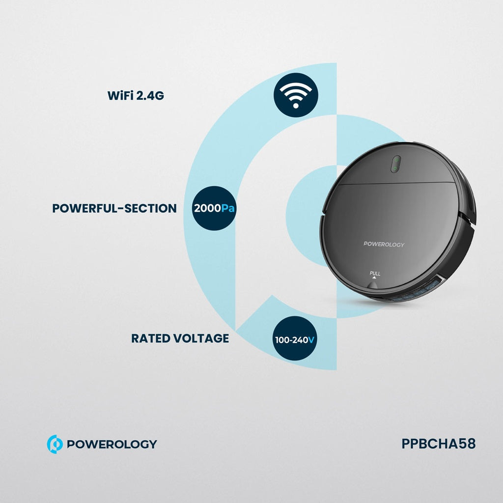 روبوت ذكي للتنظيف والمسح من باورولوجي, بطارية بسعة 2600 مللي امبير - اسود | Powerology Smart Robo Vacuum & Mop 2600mAh - Black