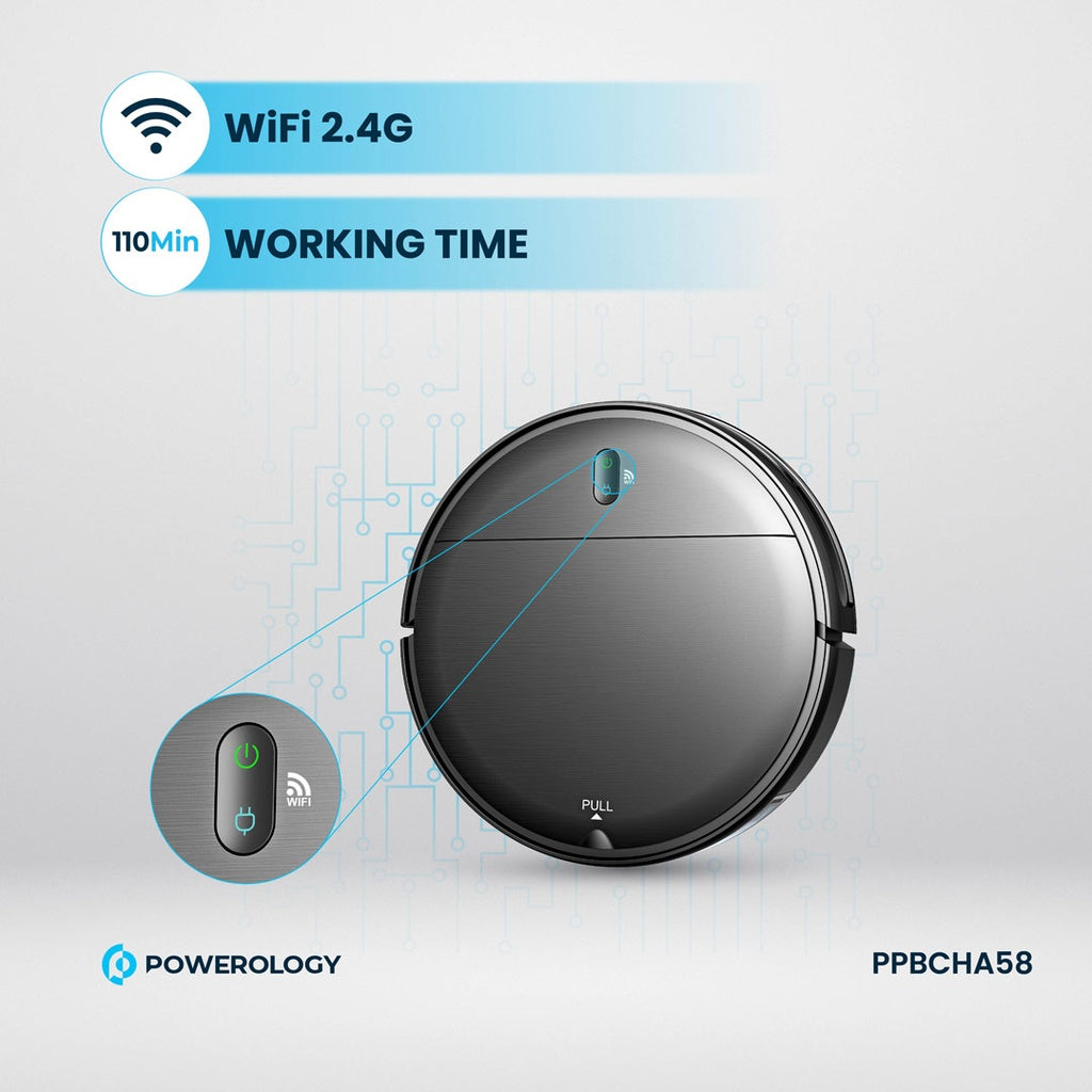 روبوت ذكي للتنظيف والمسح من باورولوجي, بطارية بسعة 2600 مللي امبير - اسود | Powerology Smart Robo Vacuum & Mop 2600mAh - Black