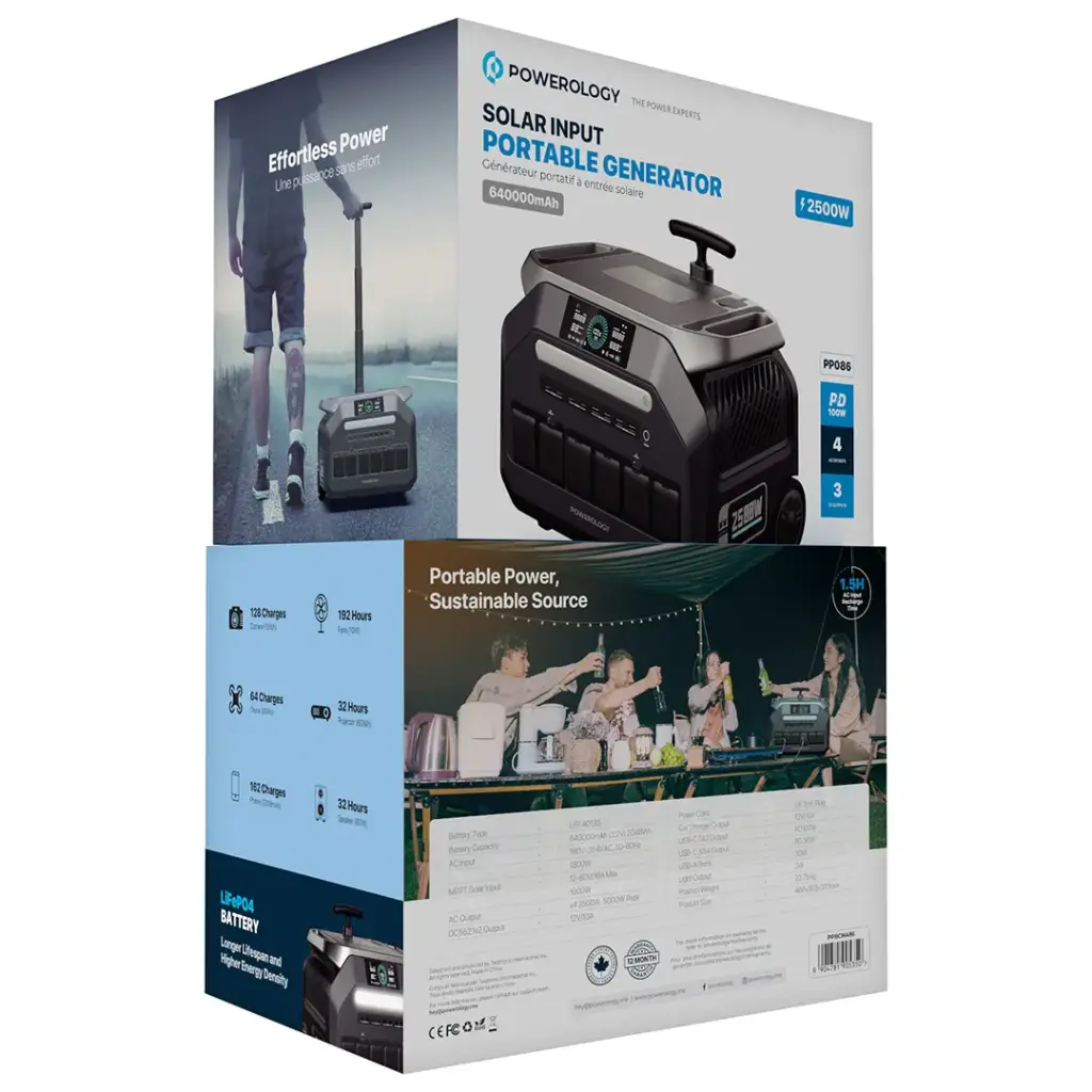 مولد طاقة محمول مع عجلات بقدرة 2500 واط - اسود | Powerology Portable Trolley Type Power Generator 2500W – Black