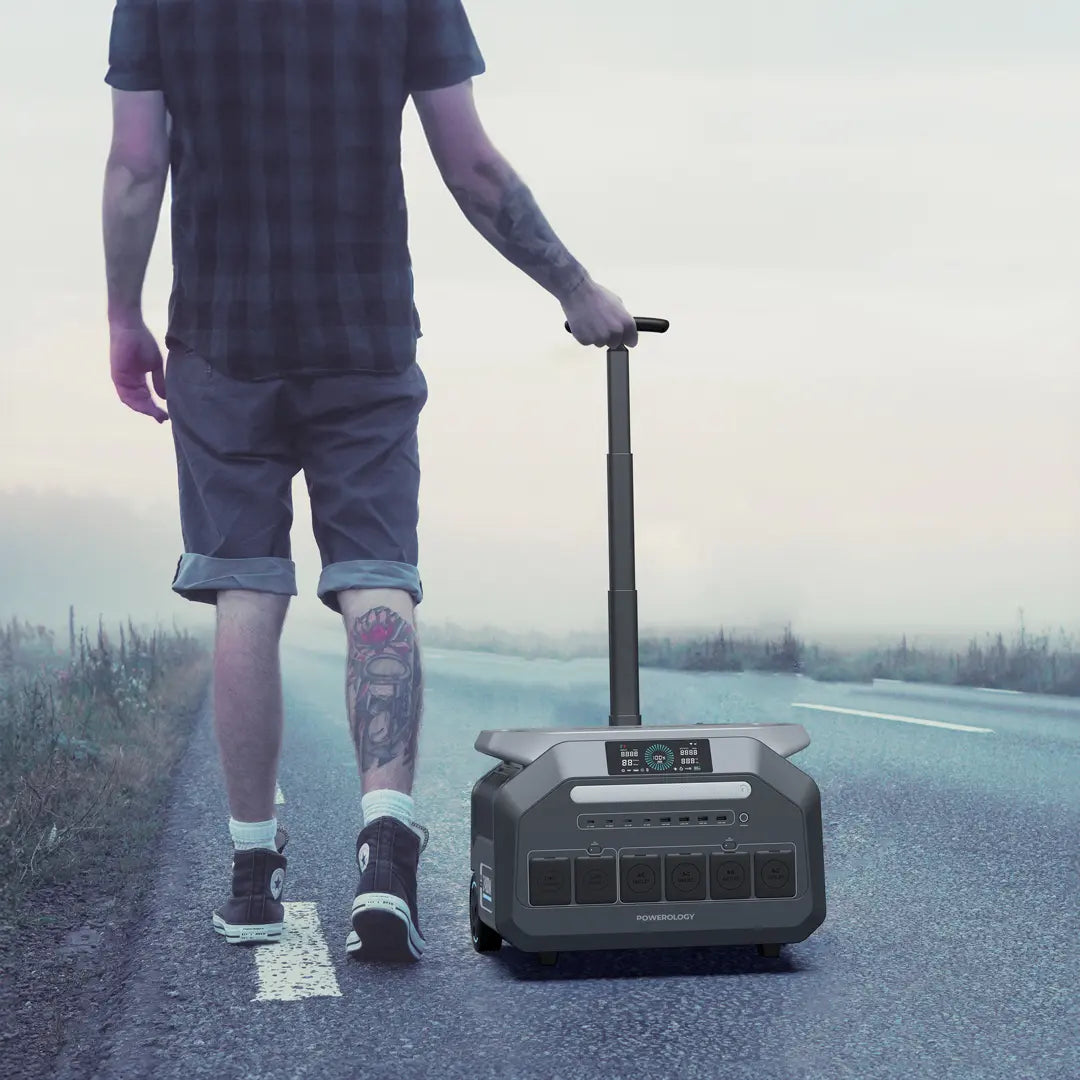 مولد طاقة محمول مع عجلات بقدرة 2500 واط - اسود | Powerology Portable Trolley Type Power Generator 2500W – Black