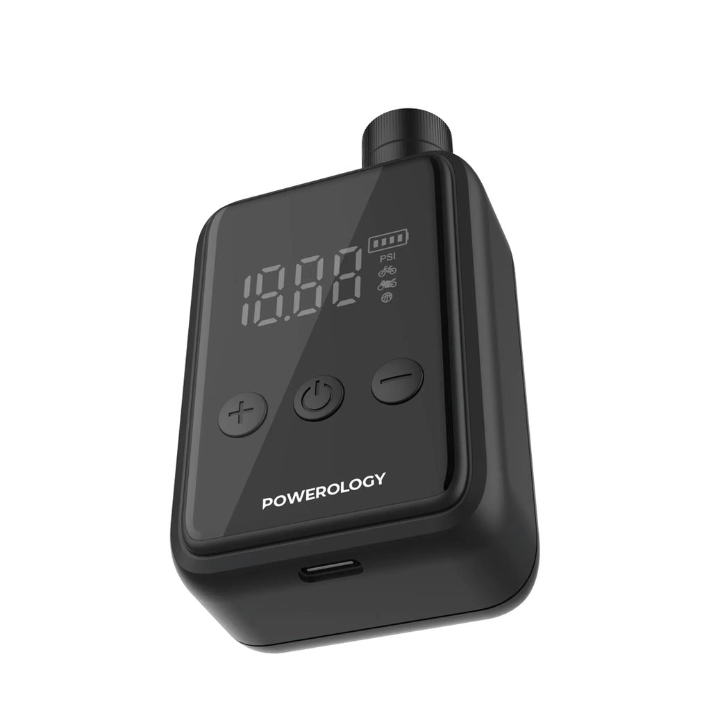 منفاخ هواء محمول من باورولوجي, بضغط 110PSI وبطارية 1000mAh - اسود | Powerology 110PSI Mini Pocket Air Pump 1000mAh – Compact Design – Black.