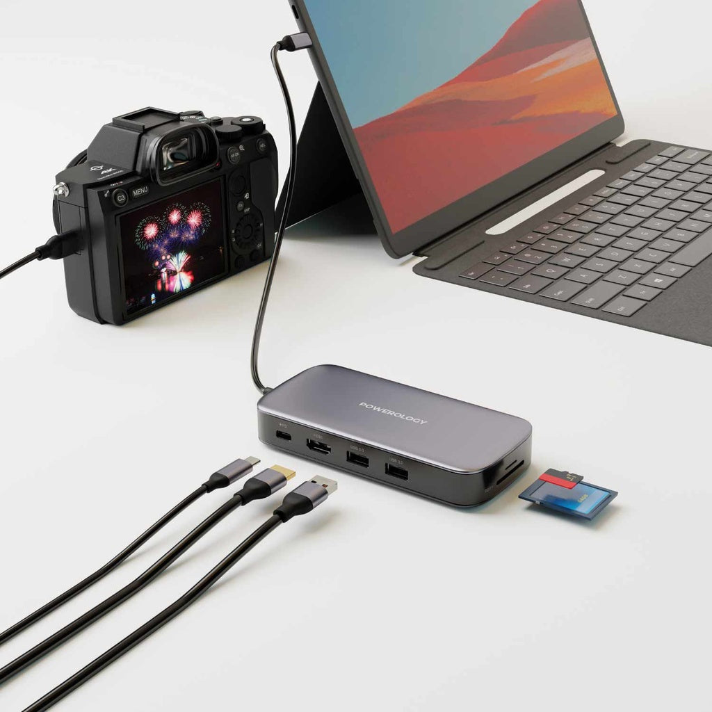 باورولوجي موزع يو اس بي سي مع قرص SSD مدمج بسعة 256 جيجابايت ودعم شحن سريع بقدرة 100 واط | Powerology USB-C Hub & SSD Drive 256GB PD 100W – Gray.