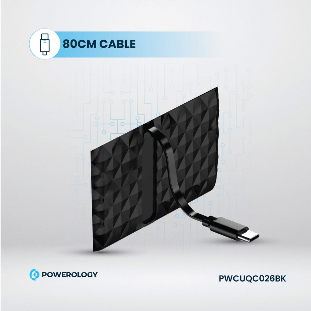 شاحن باورولوجي العالمي GaN, شحن سريع بقدرة 85 واط مع كيبل تايب سي مدمج قابل للسحب | Powerology GaN 85W Super Charger with Retractable Type-C Cable.