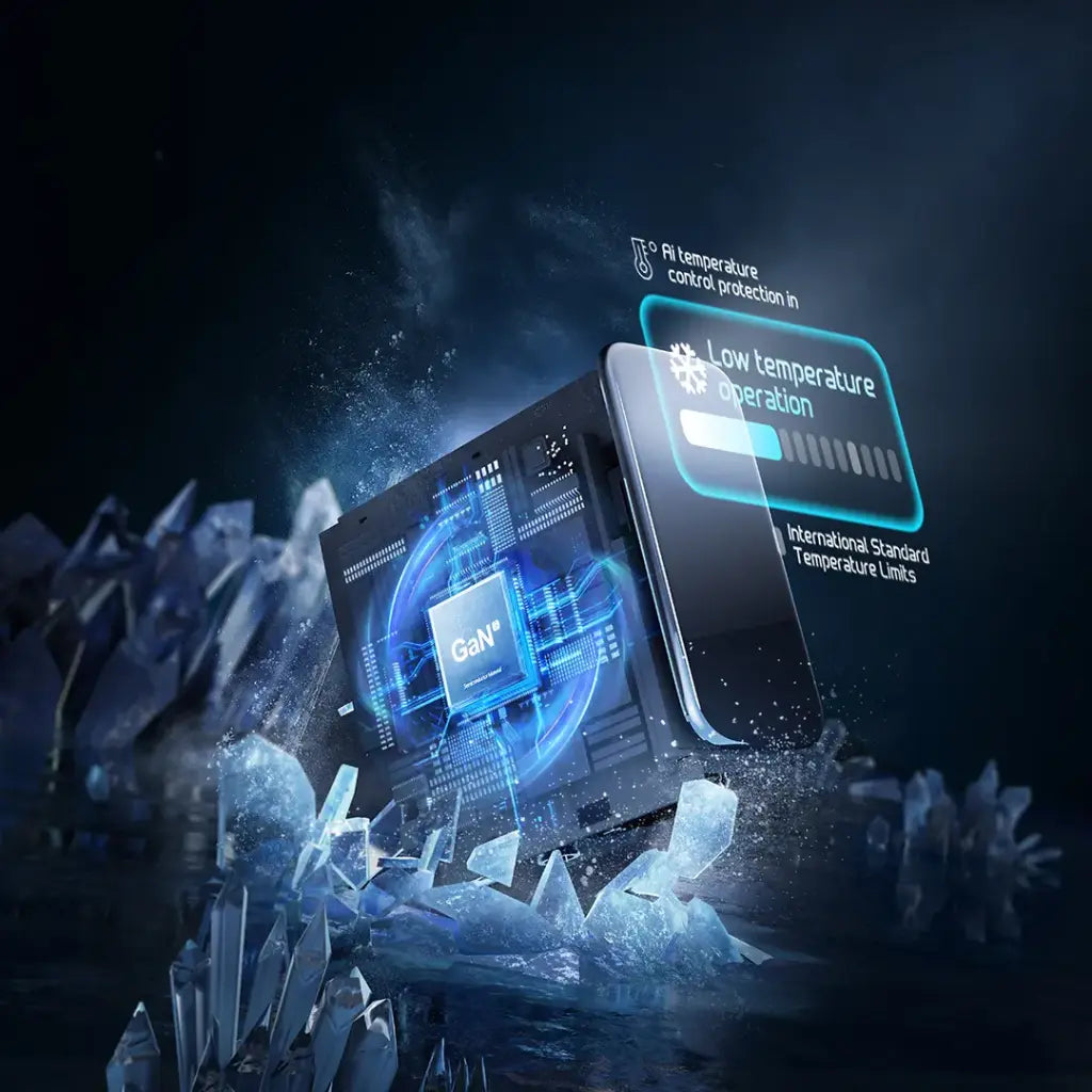 شاحن باورولوجي فولت فلو GaN بقدرة شحن 140 واط مع شاشة TFT - اسود | Powerology 140W VoltFlow GaN 4-Port Charger with TFT Display – Black