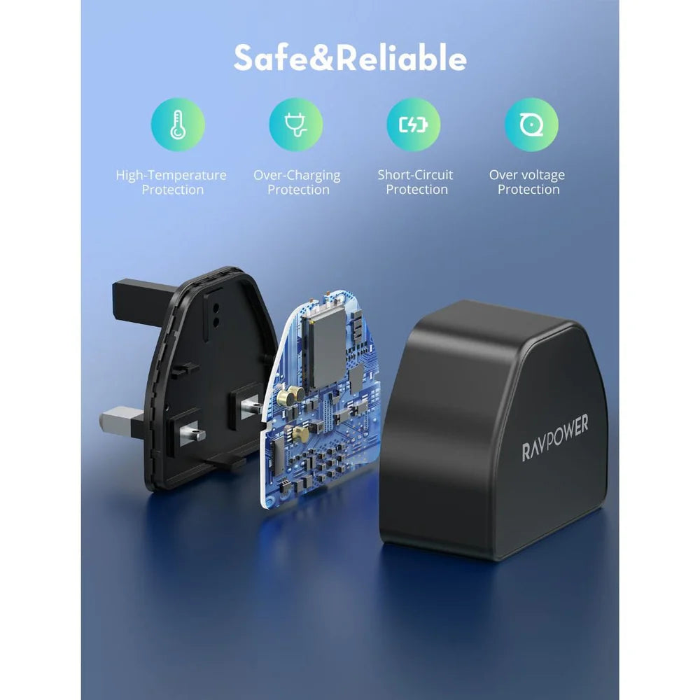 شاحن جداري راف باور RP-PC1041 بمنفذ تايب سي وبقدرة شحن 20 واط - اسود | RAVPower RP-PC1041 PD 20W Wall Charger With One Type-C Port – Black