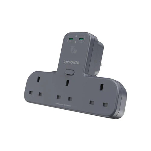RAVPower PD 45W Power Outlet Extender with 3 AC Outlets & 2 USB-C Ports - اف باور موزّع طاقة ذكي 45 واط PD مع 3 مقابس كهربائية و2 منفذ تايب سي