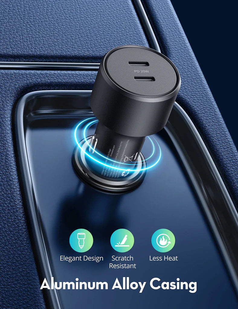 شاحن سيارة بقدرة 40 واط مع منفذين تايب سي من راف باور - RAVPower PD 40W 2-Port Car Charger