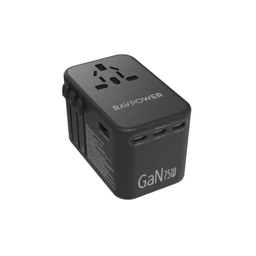 RAVPower RP-PC1043 GaN 75W Universal Travel Charger 4-Port - شاحن السفر العالمي راف باور GaN قدرة 75 واط، 4 منافذ