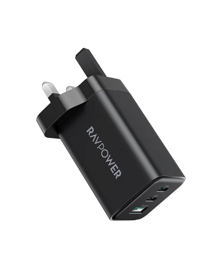 شاحن بقدرة 65 واط مع ثلاث مناقذ مختلفة - RAVPower PD 65W Wall Charger 3-Port