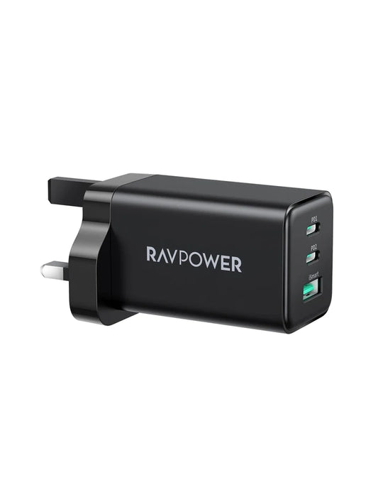 شاحن بقدرة 65 واط مع ثلاث مناقذ مختلفة - RAVPower PD 65W Wall Charger 3-Port