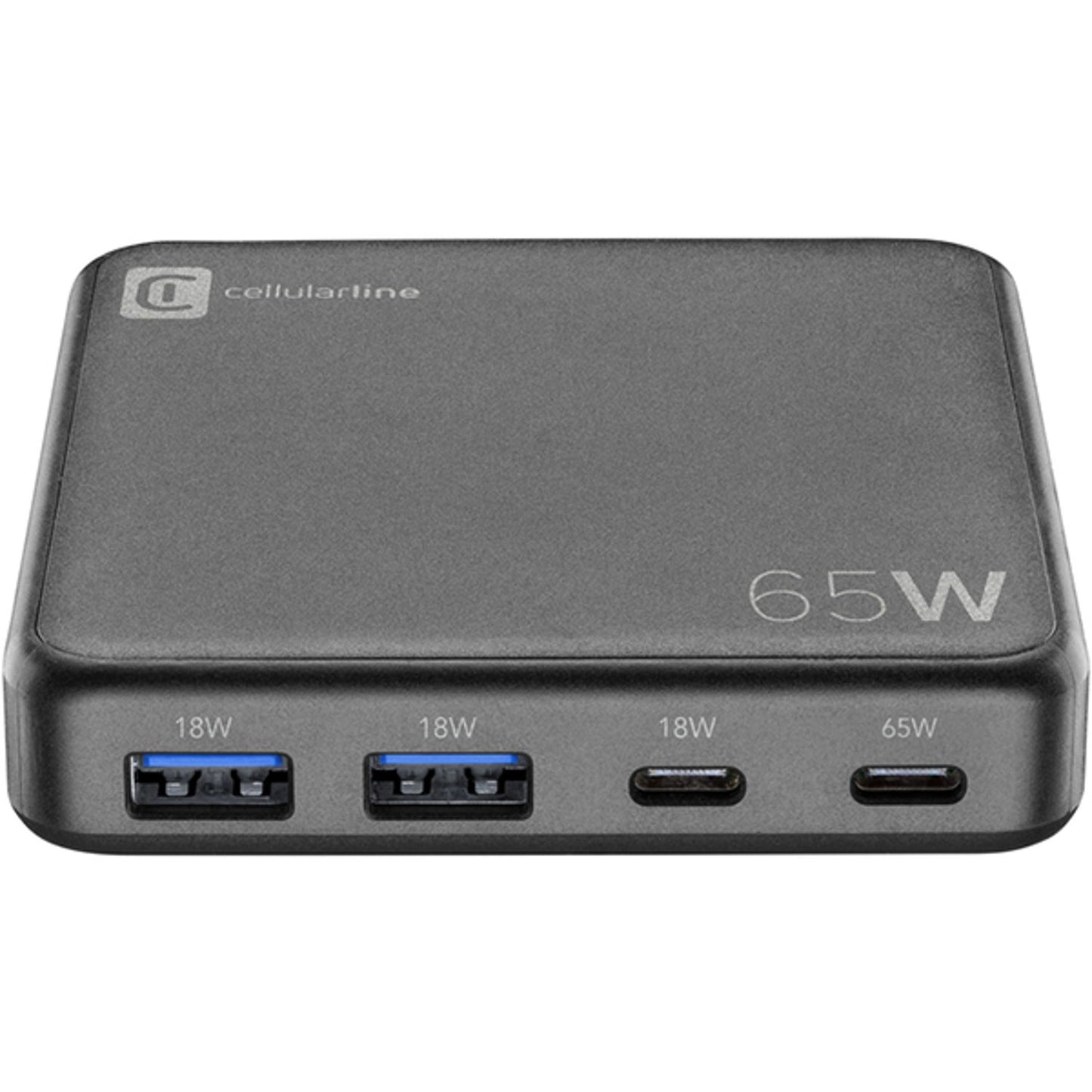 Cellularline Multipower Desk 65W GaN Desktop Charger - شاحن مكتبي GAN من Cellularline بقوة 65 واط - متعدد المنافذ