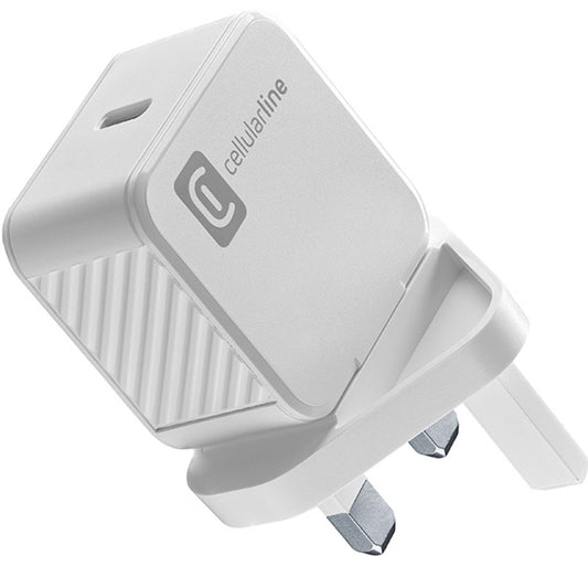 Cellularline USB-C Wall Charger 20W - شاحن جداري بمنفذ يو اس بي سي بقدرة 20 واط من سيليلار لاين