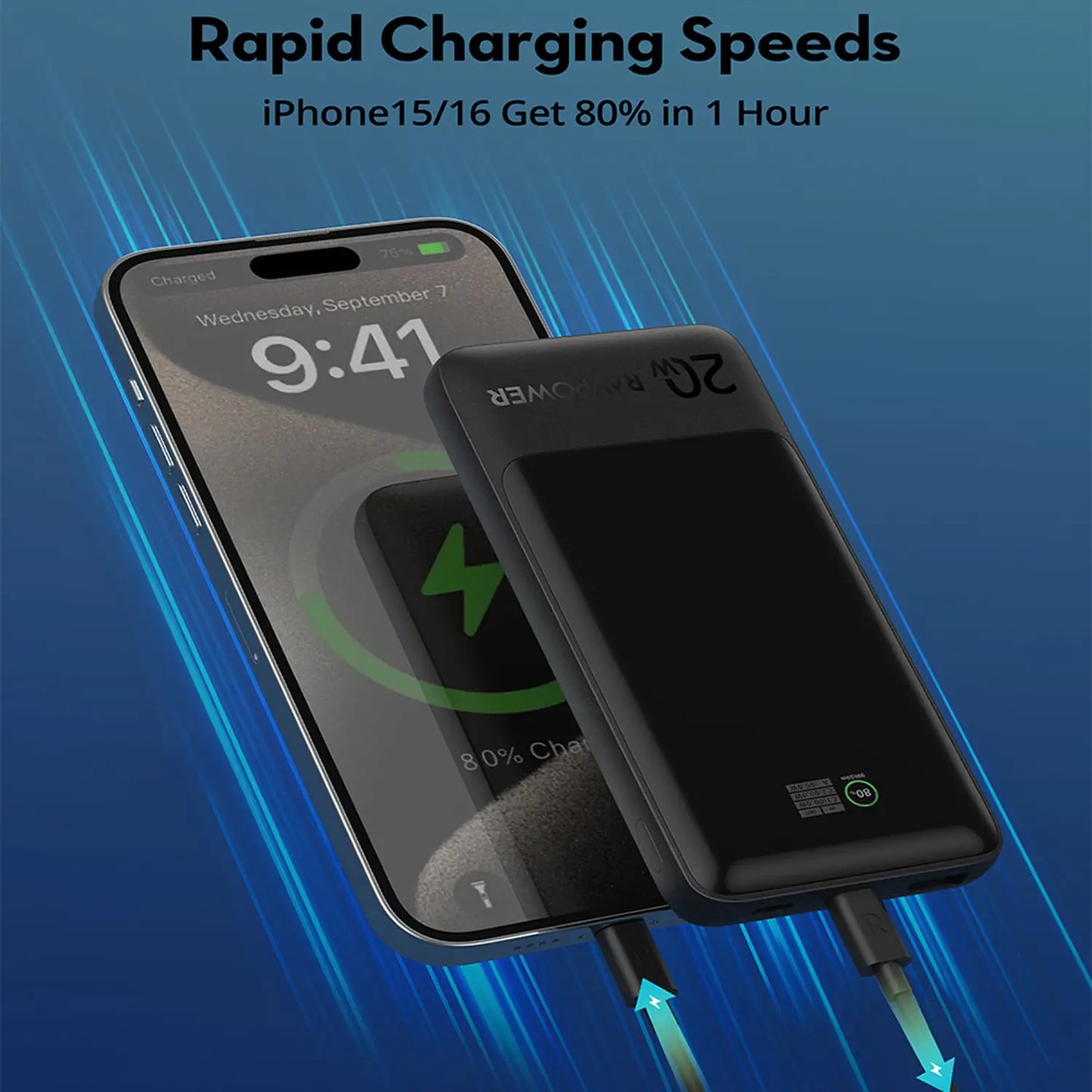 باور بانك راف باور PB1237 بسعة 10,000 مللي امبير وبقدرة شحن سريع 20 واط - اسود | RAVPOWER PB1237 20W 10000mAh Power Bank – Black
