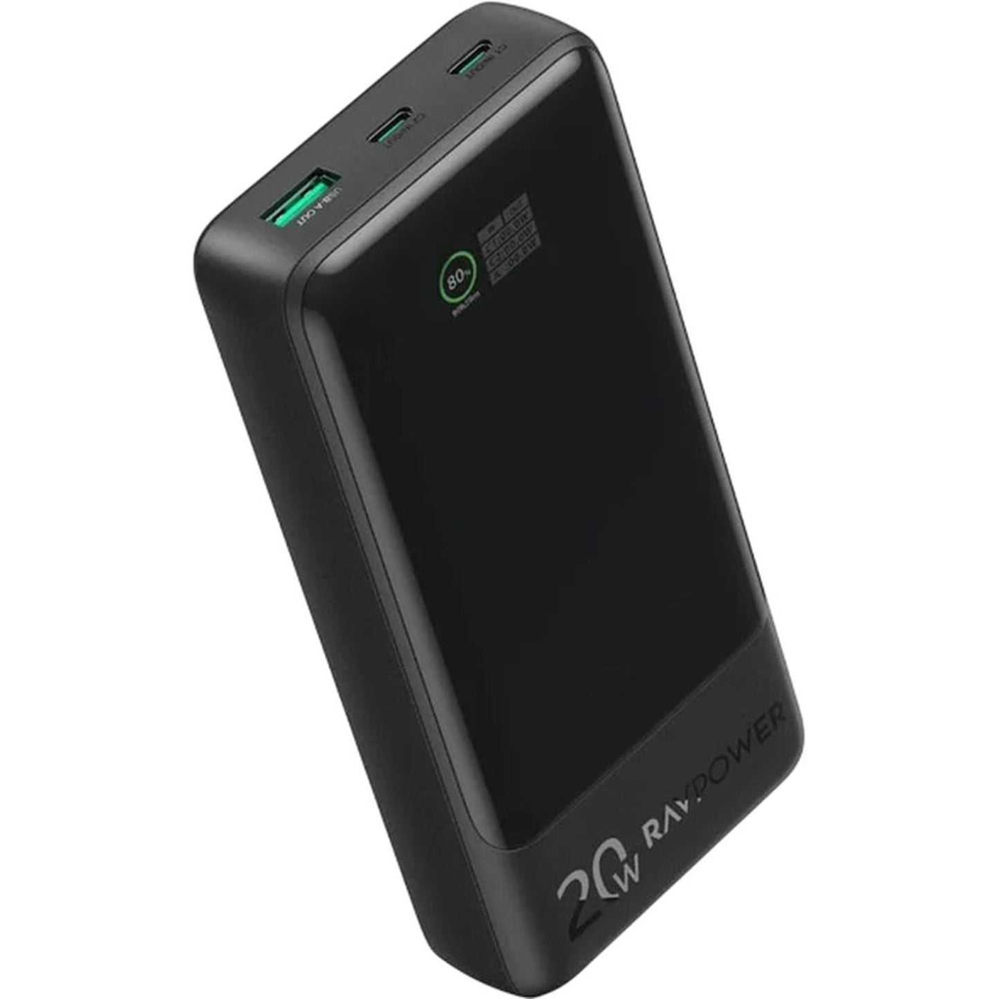 RAVPower 20000mAh Power Bank PB1238 20W PD, Digital Display - شاحن راف باور متنقل 20000ميلي أمبير شحن سريع PD وQC
