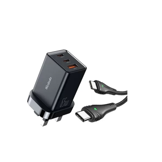 MCDODO GaN 5 Mini 65W Fast Charger with Type-C to Type-C cable set  - شاحن جداري سريع الشحن بقدرة 65واط مع كيبل تايب سي من مكدودو
