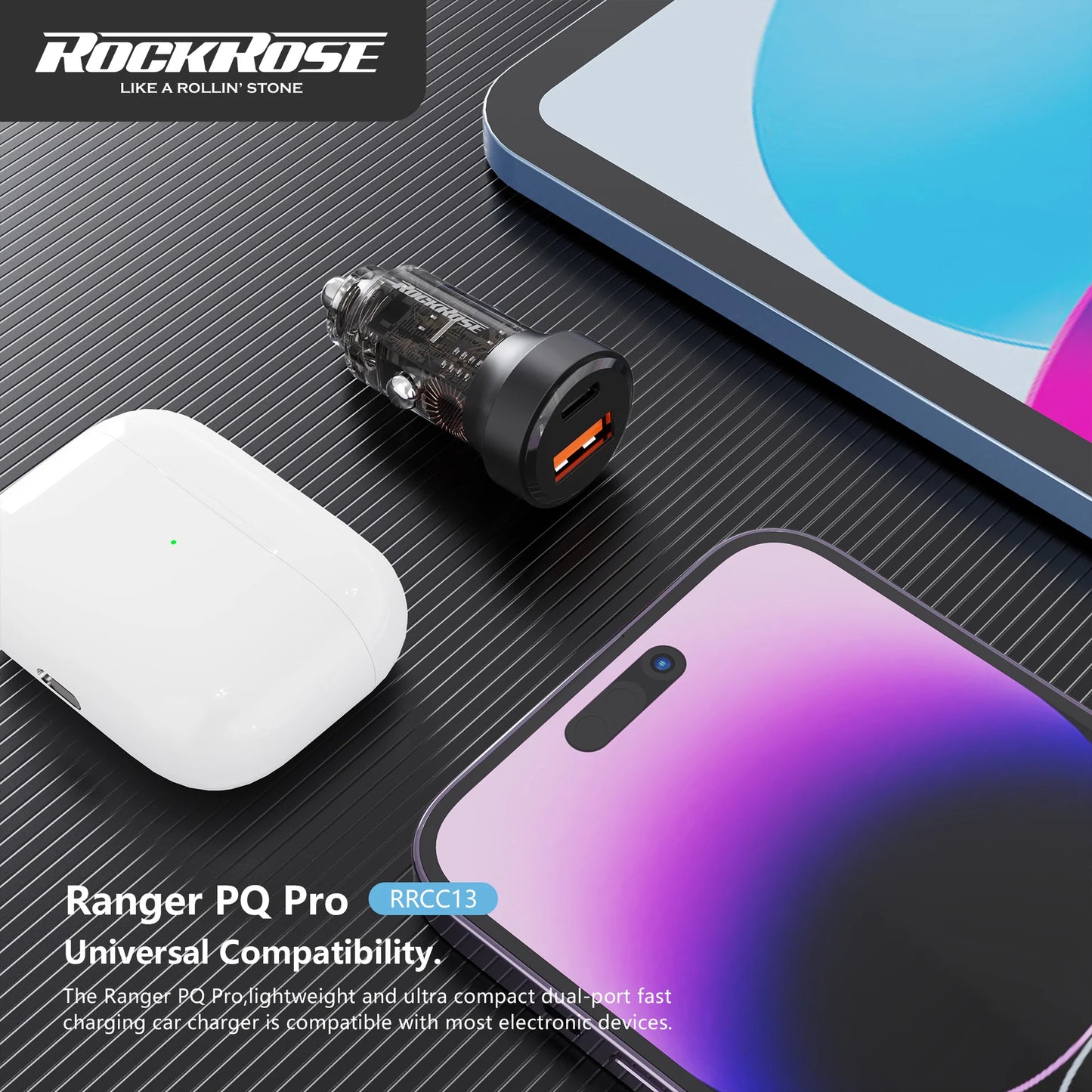 روكروز 30 واط شاحن سيارة بمنفذين ادخال - Rockrose 30W PD & QC 3.0 Dual Port Car Charger