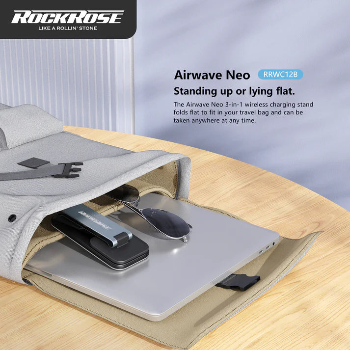 RockRose 3 in 1 Foldable Wireless MAGSAFE Charging Stand - حامل شحن ماجسيف لاسلكي قابل للطي 3 في 1 من روك روز