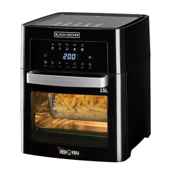 Black+Decker 15L Digital Air Fryer Oven AOF150-B5 Black - فرن وقلاية هواء رقمية 15 لتر بلاك آند ديكر، تحكم بدرجة الحرارة، 10 برامج
