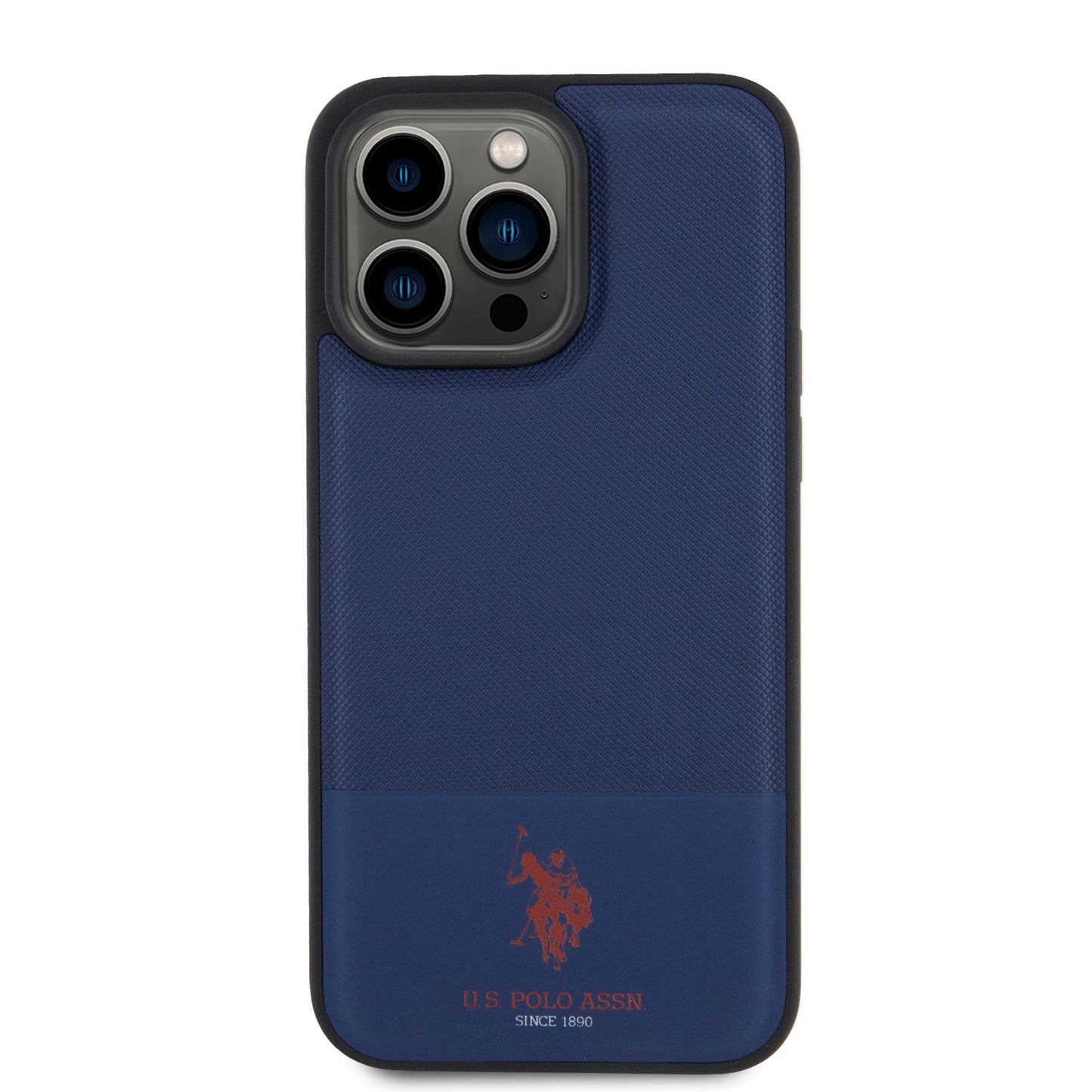 U.S. Polo Assn. PU Leather Mesh Pattern Case for iPhone 15 Pro Max | كفر يو اس بولو جلد بنمط شبكي لهاتف ايفون 15 برو ماكس