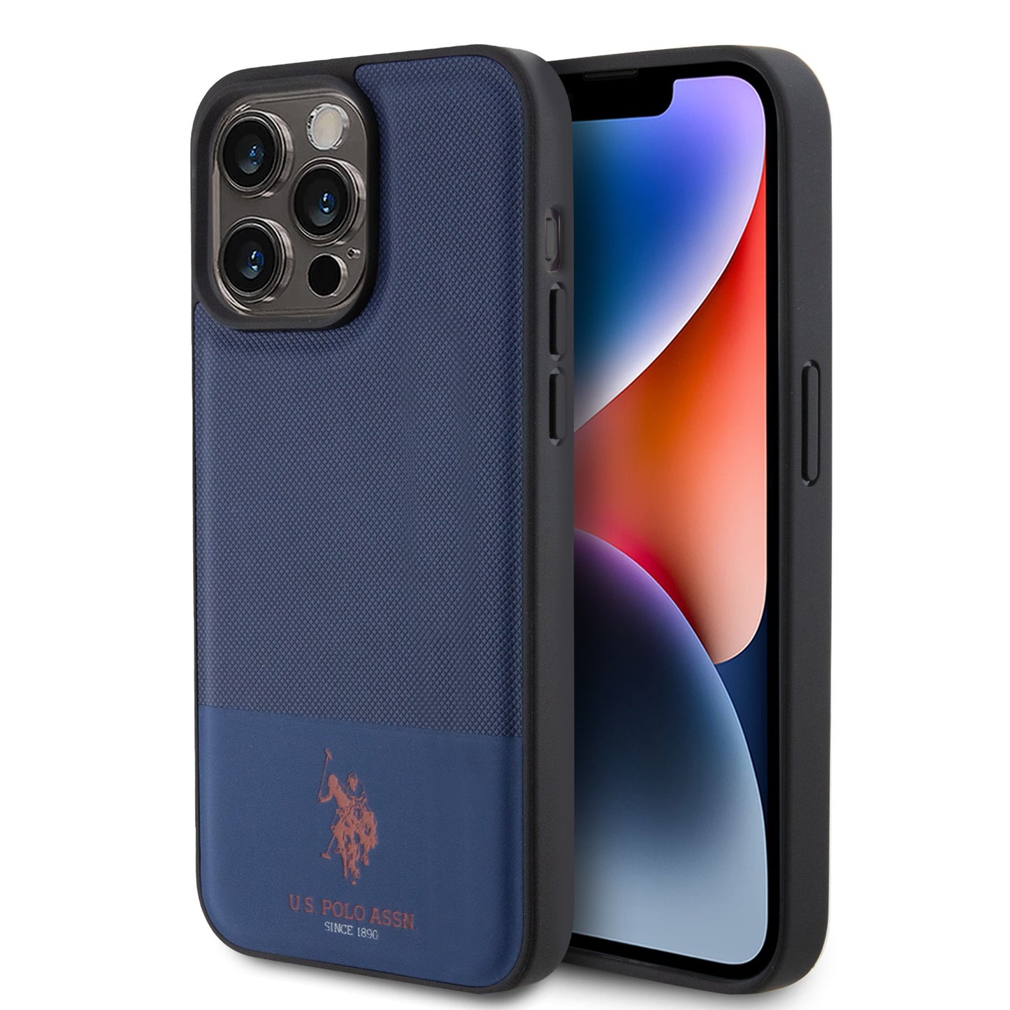 U.S. Polo Assn. PU Leather Mesh Pattern Case for iPhone 15 Pro Max | كفر يو اس بولو جلد بنمط شبكي لهاتف ايفون 15 برو ماكس