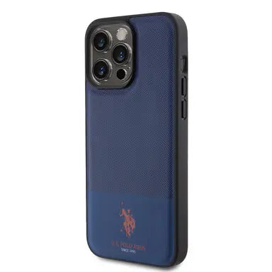 U.S. Polo Assn. PU Leather Mesh Pattern Case for iPhone 15 Pro Max | كفر يو اس بولو جلد بنمط شبكي لهاتف ايفون 15 برو ماكس