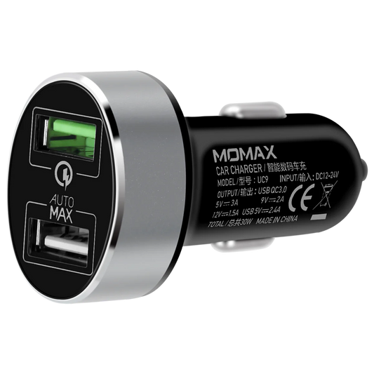 Momax USB Car Charger with Qualcomm 3.0 Fast Charging - شاحن سيارة سريع من موماكس بمنفذ USB وتقنية Qualcomm 3.0