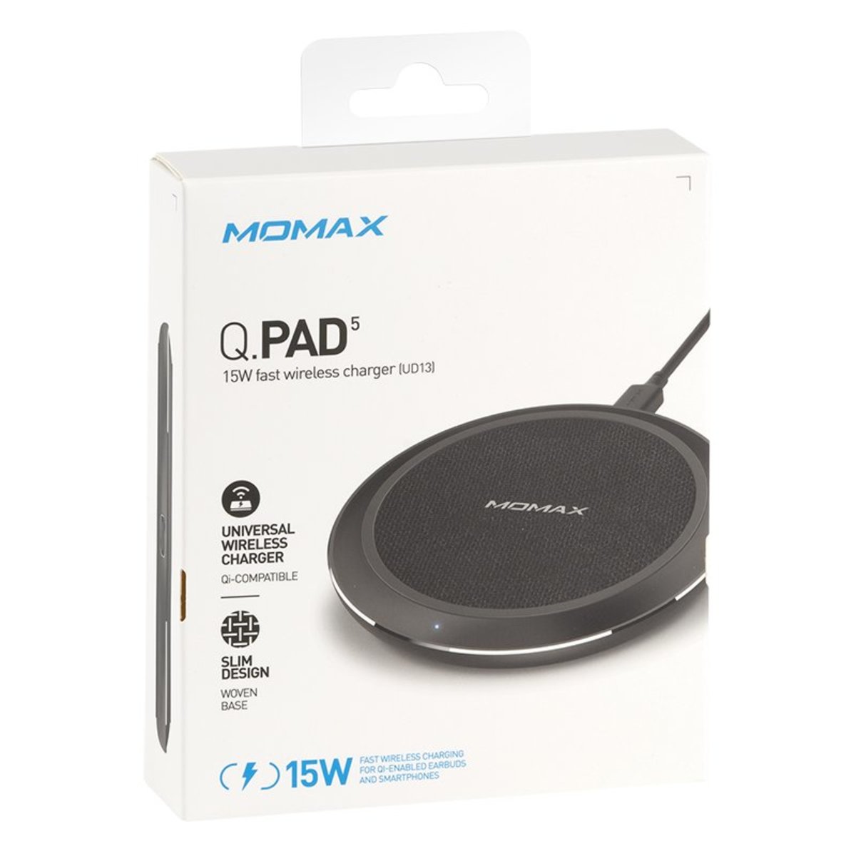 MOMAX Q.Pad 5, 15W Fast Wireless Charger for iPhone & Android - شاحن وايرليس موماكس كيو باد 5, بقوة 15 واط, شحن امن وسريع لاجهزة ايفون واندرويد