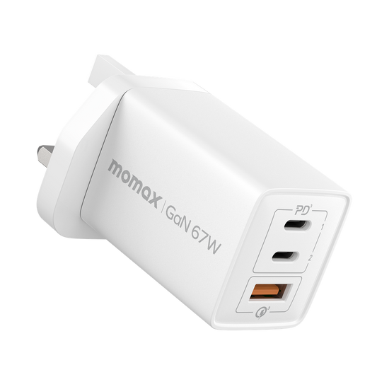 Momax ONEPLUG 67W 3-Port GaN Charger - شاحن موماكس ون بلاج بقدرة 67 واط, شاحن سريع ب3 منافذ