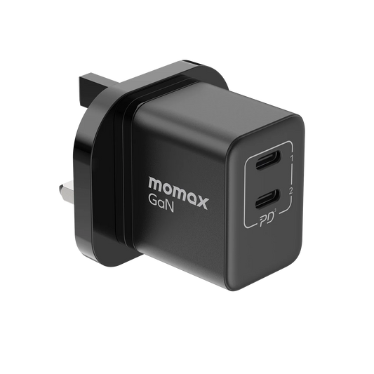 Momax ONEPLUG 35W 2-Port GaN Mini Charger - شاحن موماكس وان بلاج صغير بقدرة 35 واط, شاحن سريع مع منفذين USB-C