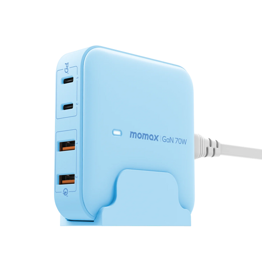 Momax One Plug 70W e-Port Desktop Charger | Multi-Port Fast GaN Charging Hub - شاحن مكتبي موماكس وان بلاج بقدرة 70 واط, شاحن سريع متعدد المنافذ