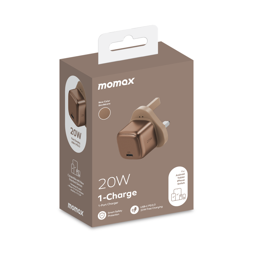 Momax 1-Charge 20W USB-C Charger - شاحن موماكس 1-جارج بقوة 20 واط, منفذ USB-C يدعم شحن سريع