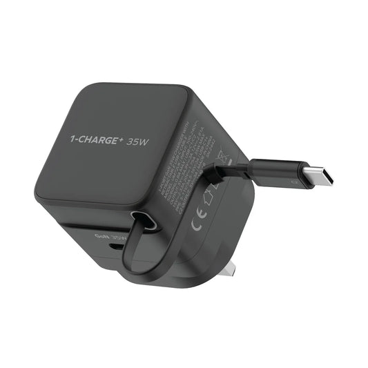 Momax CHARGE & Port 35W GaN Fast Charger with Retractable USB-C Cable - شاحن موماكس جارج & بورت بقدرة 35 واط – شاحن سريع مع كابل USB-C قابل للسحب ومنفذ إضافي