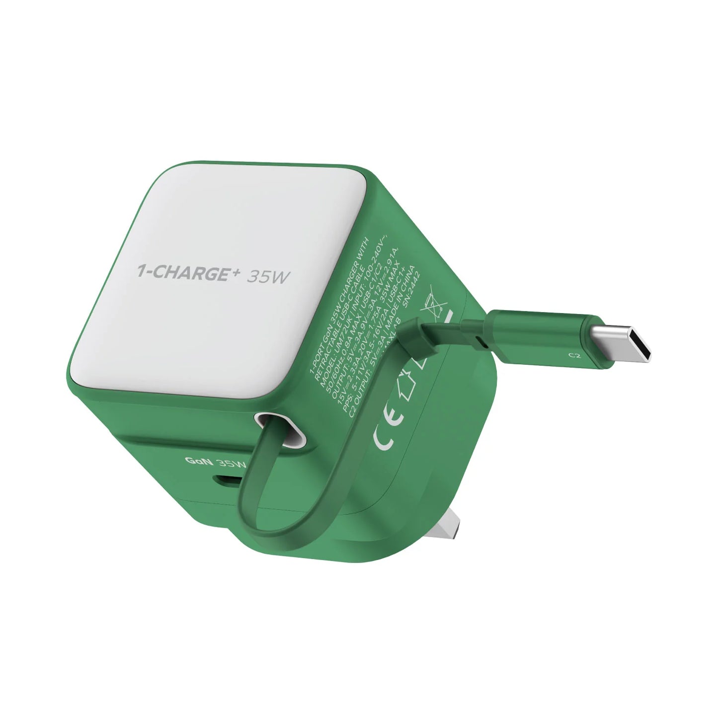 Momax CHARGE & Port 35W GaN Fast Charger with Retractable USB-C Cable - شاحن موماكس جارج & بورت بقدرة 35 واط – شاحن سريع مع كابل USB-C قابل للسحب ومنفذ إضافي