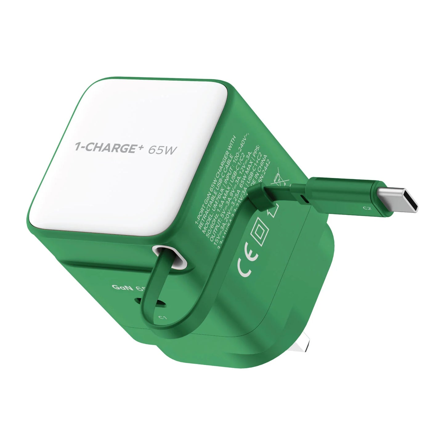 Momax CHARGE & Port GaN 65W Fast Charger with Retractable USB-C Cable - شاحن موماكس جارج & بورت بقدرة 65 واط – شاحن سريع بكابل USB-C مدمج قابل للسحب ومنفذ إضافي