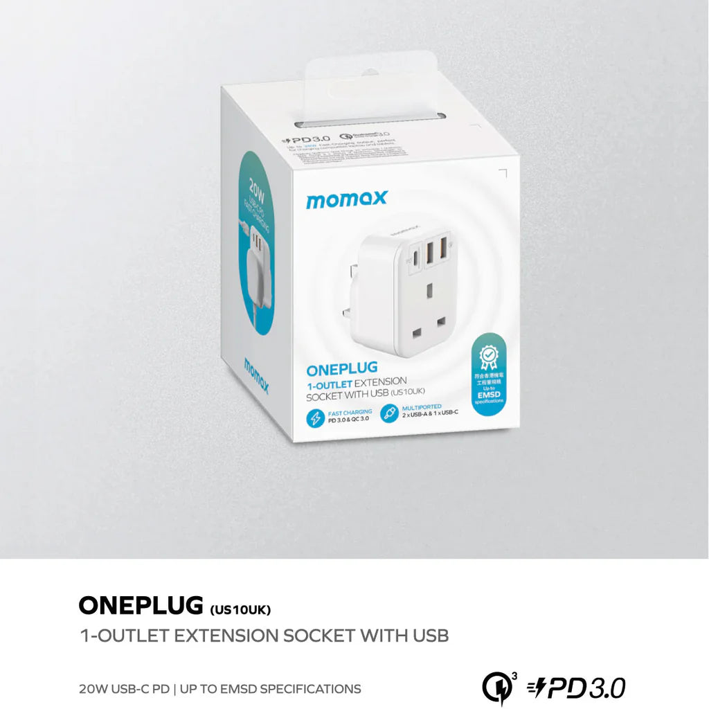 مقبس موماكس ONEPLUG العالمي بقدرة شحن سريع 20 واط | MOMAX ONEPLUG PD 20W Universal Plug