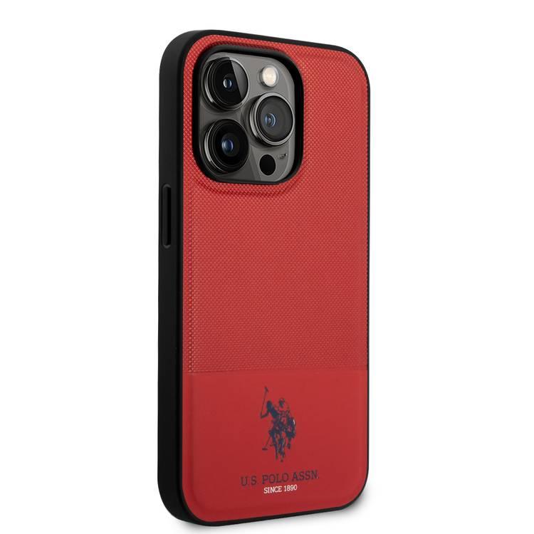 U.S. Polo Assn. PU Leather Mesh Pattern Case for iPhone 15 Pro Max | كفر يو اس بولو جلد بنمط شبكي لهاتف ايفون 15 برو ماكس