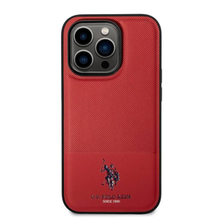 U.S. Polo Assn. PU Leather Mesh Pattern Case for iPhone 15 Pro Max | كفر يو اس بولو جلد بنمط شبكي لهاتف ايفون 15 برو ماكس