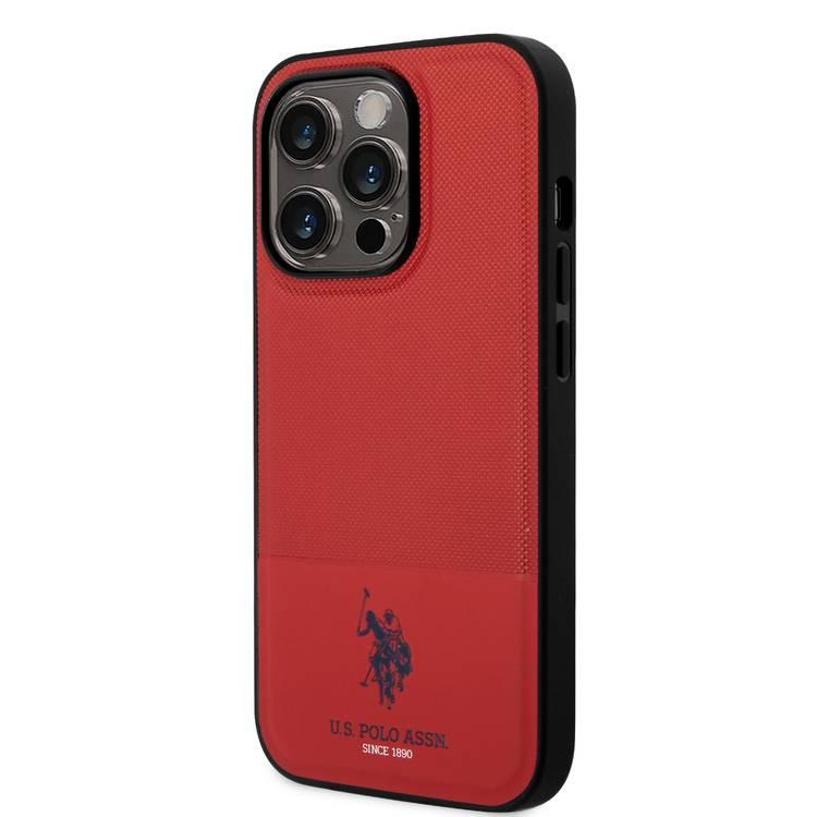 U.S. Polo Assn. PU Leather Mesh Pattern Case for iPhone 15 Pro Max | كفر يو اس بولو جلد بنمط شبكي لهاتف ايفون 15 برو ماكس