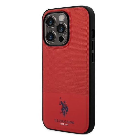 U.S. Polo Assn. PU Leather Mesh Pattern Case for iPhone 15 Pro Max | كفر يو اس بولو جلد بنمط شبكي لهاتف ايفون 15 برو ماكس