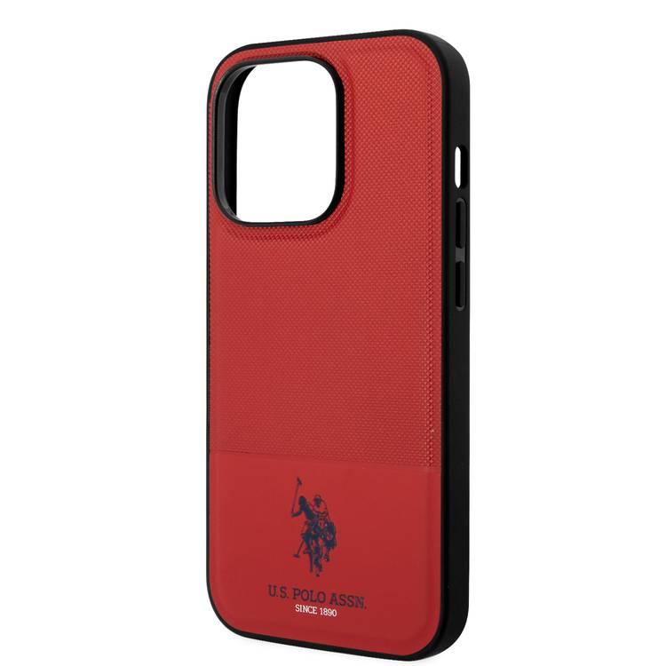 U.S. Polo Assn. PU Leather Mesh Pattern Case for iPhone 15 Pro Max | كفر يو اس بولو جلد بنمط شبكي لهاتف ايفون 15 برو ماكس