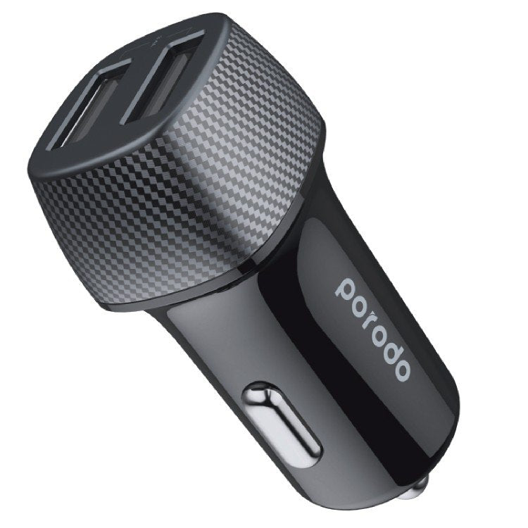 شاحن سيارة ثنائي المنافذ من بورودو مع كيبل تايب سي بطول 0.9 متر - اسود | Porodo Dual Port Car Charger 3.4A with 0.9M Type-C Cable – Black