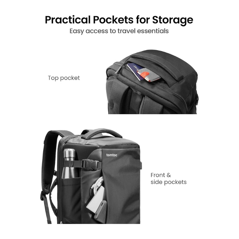 حقيبة ظهر توم توك نافيغيتور T66 للابتوب بحجم 17 انش وبسعة 38 لتر - اسود | tomtoc Navigator-T66 Travel Laptop Backpack 17 Inch / 38L - Black