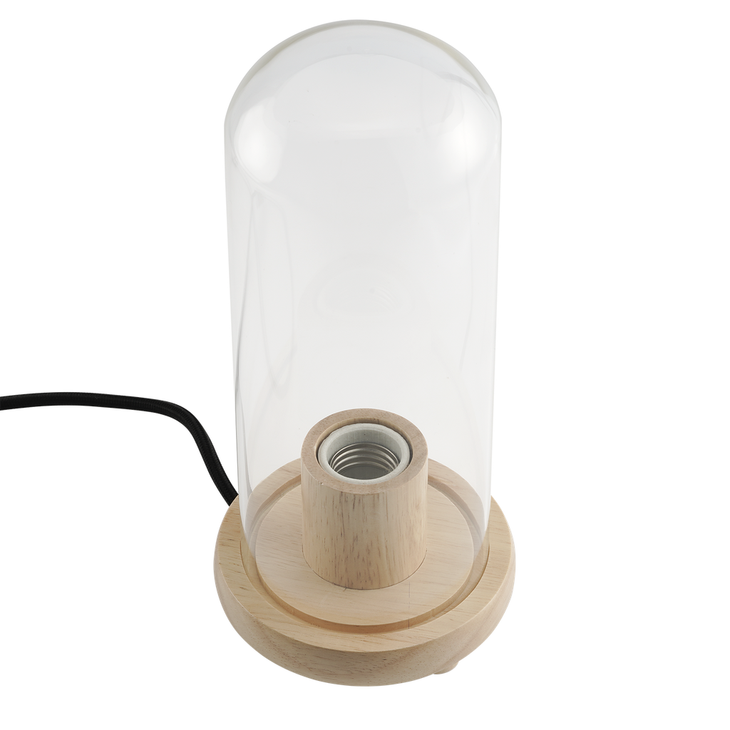 Momax Wooden Lamp Stand with Glass Dome - حامل مصباح خشبي من موماكس بغطاء زجاجي على شكل قبة