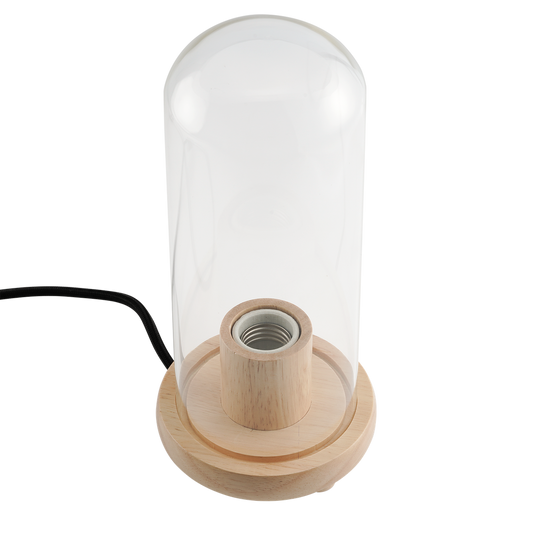 Momax Wooden Lamp Stand with Glass Dome - حامل مصباح خشبي من موماكس بغطاء زجاجي على شكل قبة