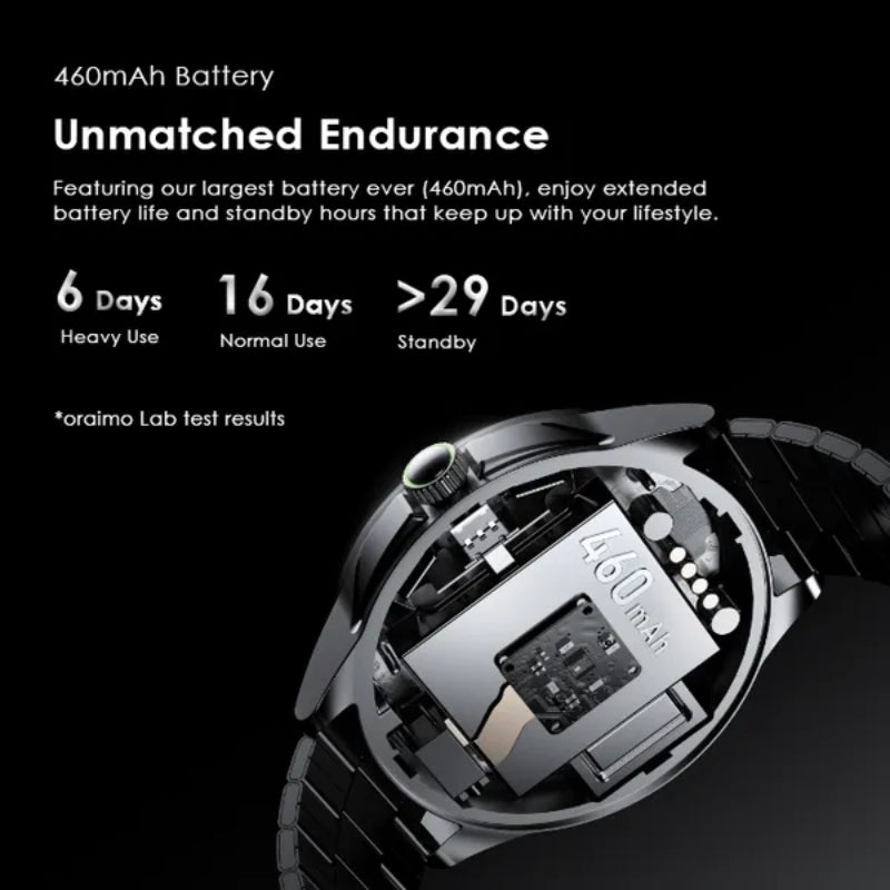Oraimo Smart watch OSW-850H Black - ساعة أورايمو الذكية بشاشة اموليد ومتابعة رياضية وصحية