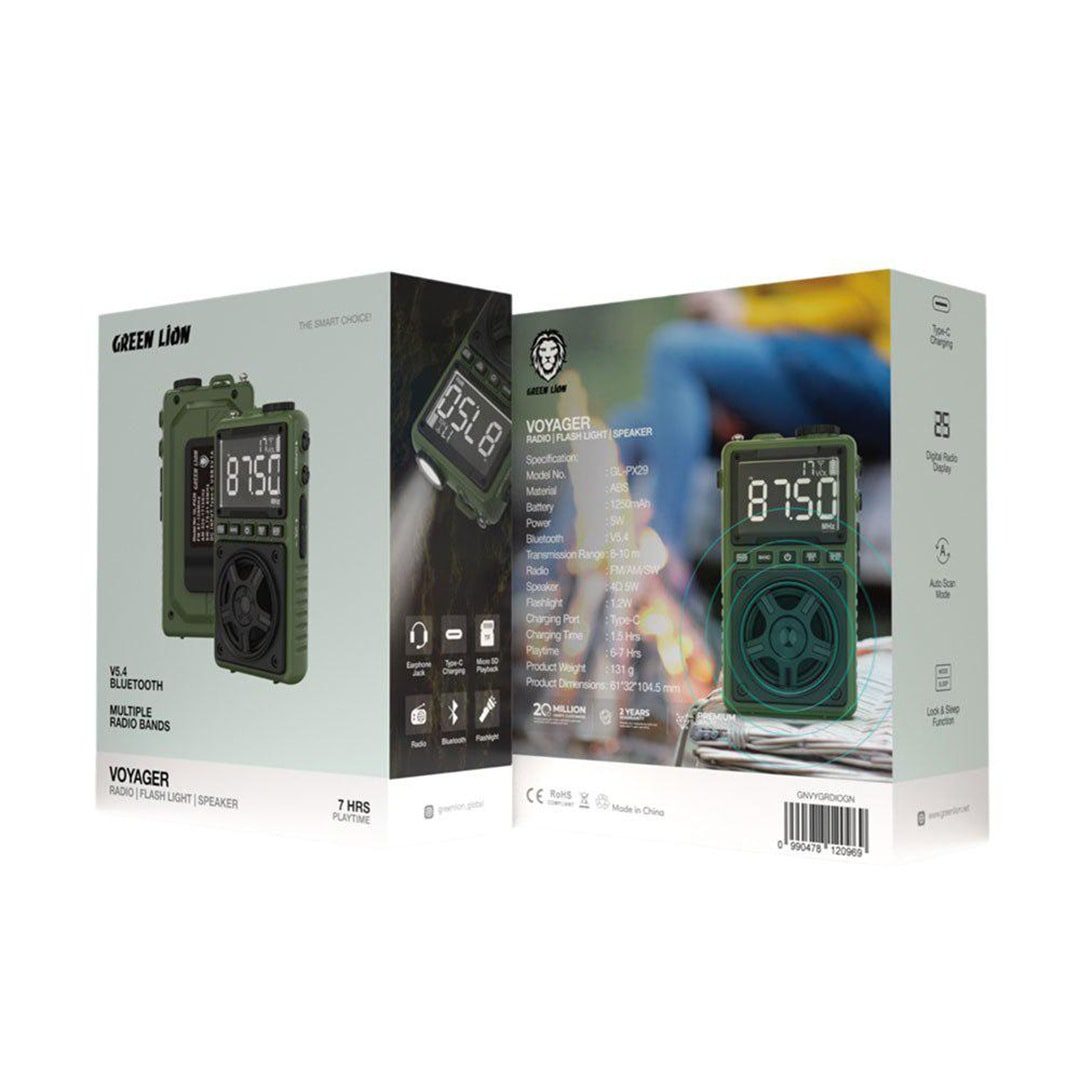 راديو محمول جرين لايون فوياجر مع سبيكر واضائة | Green Lion Voyager Portable Radio | Flash Light | Speaker