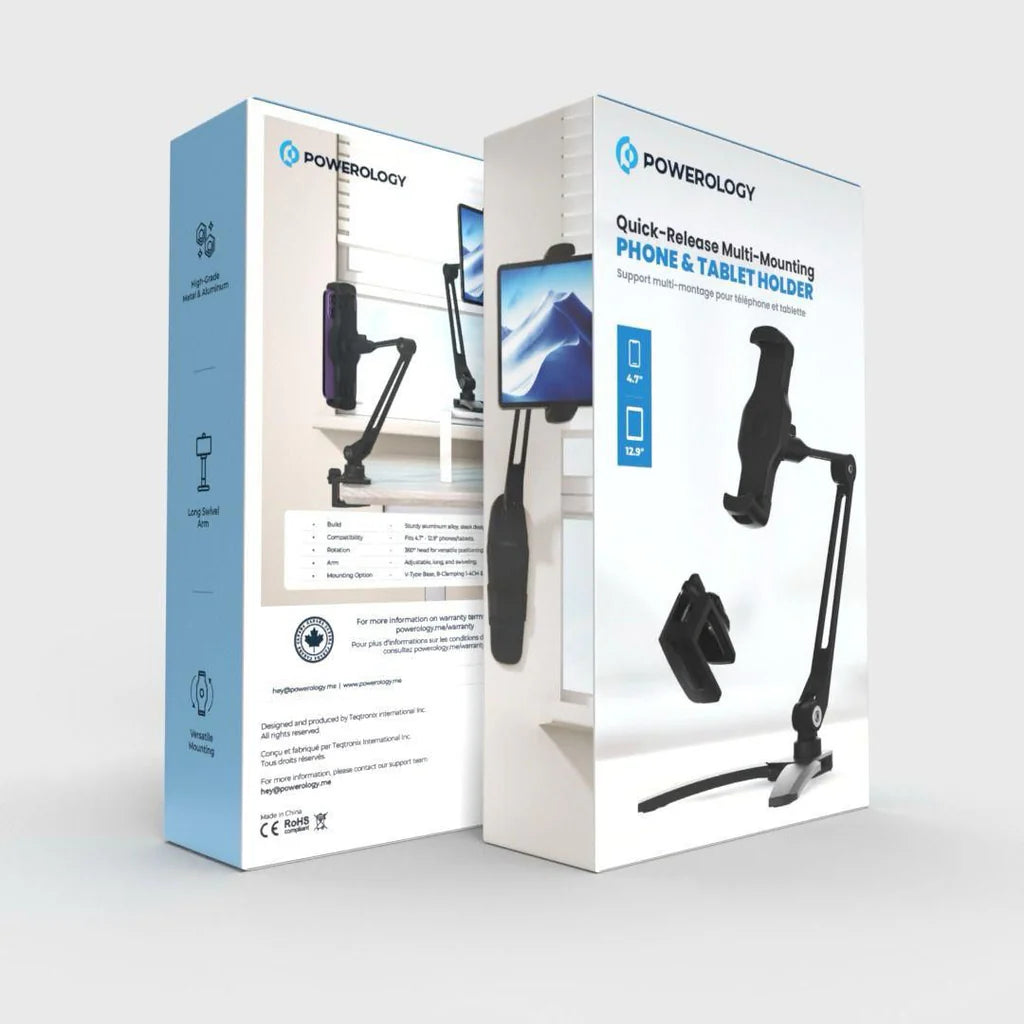 حامل هاتف باورولوجي المعدني قابل للدوران 360 درجة مع قاعدة تثبيت - اسود | Powerology Solid Alloy Aluminum 360° Rotatable Suction Phone Holder - Black.