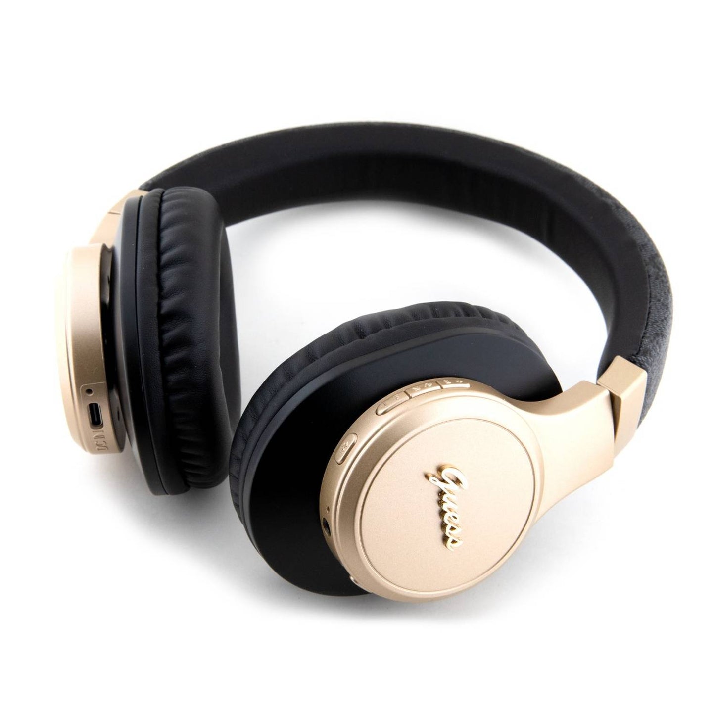 Guess PU 4G Leather BT Headphones with Script Metal Logo – 32H Playtime | سماعة GUESS بلوتوث بتصميم جلد 4 جي, وشعار معدني - تشغيل حتى 32 ساعة
