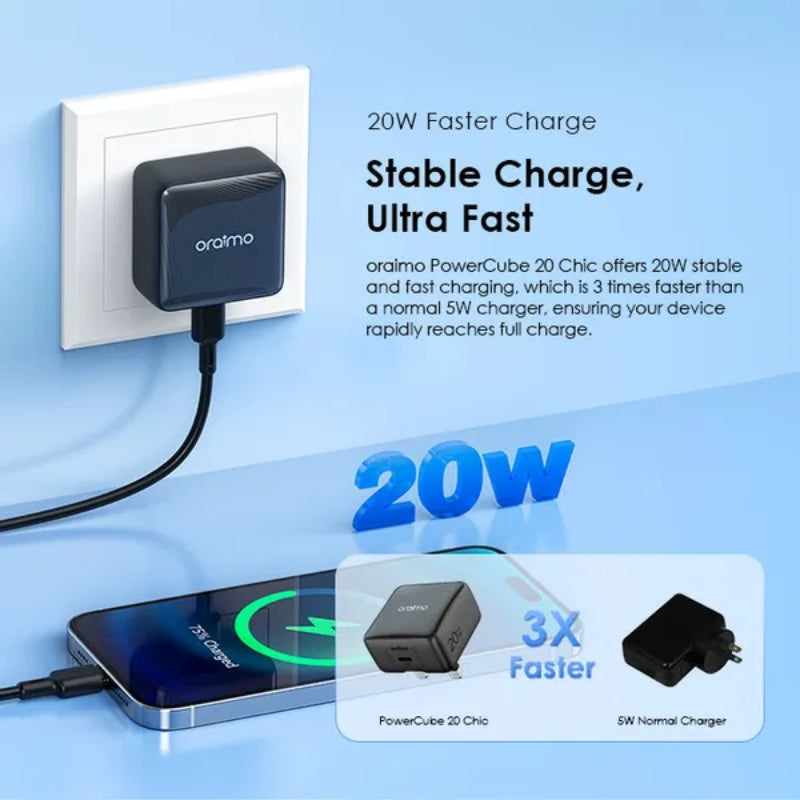 Oraimo Charger 20W Gan tech Type-C Port - Black - شاحن أورايمو 20 واط بتقنية جان  باللون الأسود